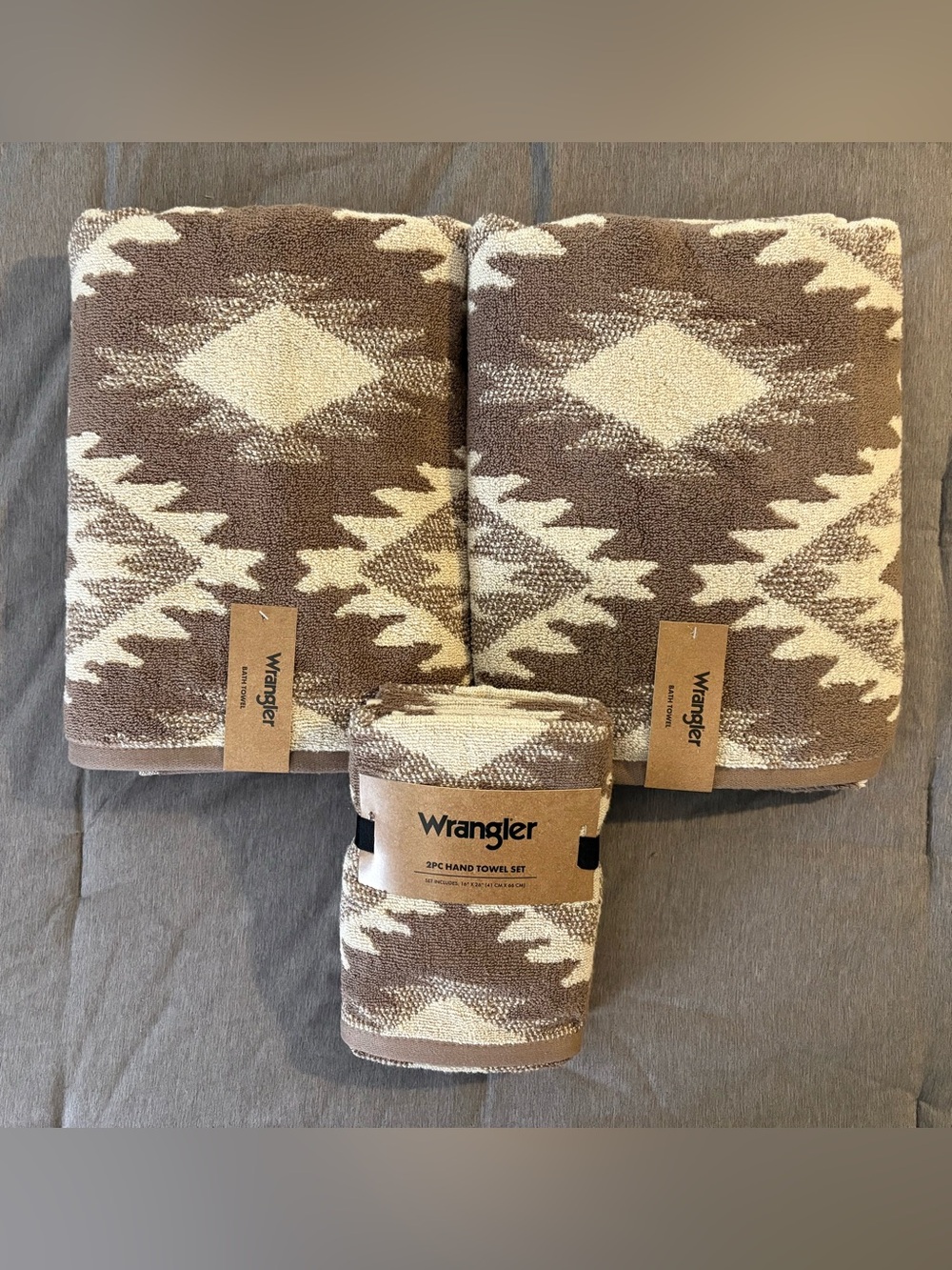Wrangler Brown & Cream Geometric Hand & Bath Towel Set